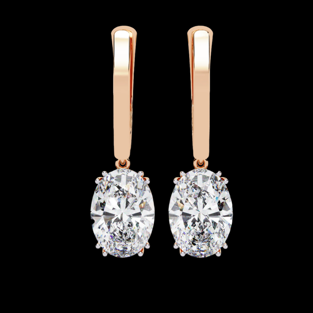 Oval Drop Diamond Hoop Earrings