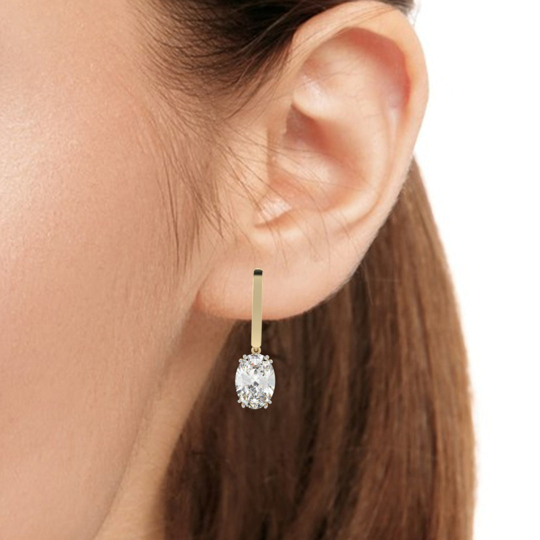 Oval Drop Diamond Hoop Earrings
