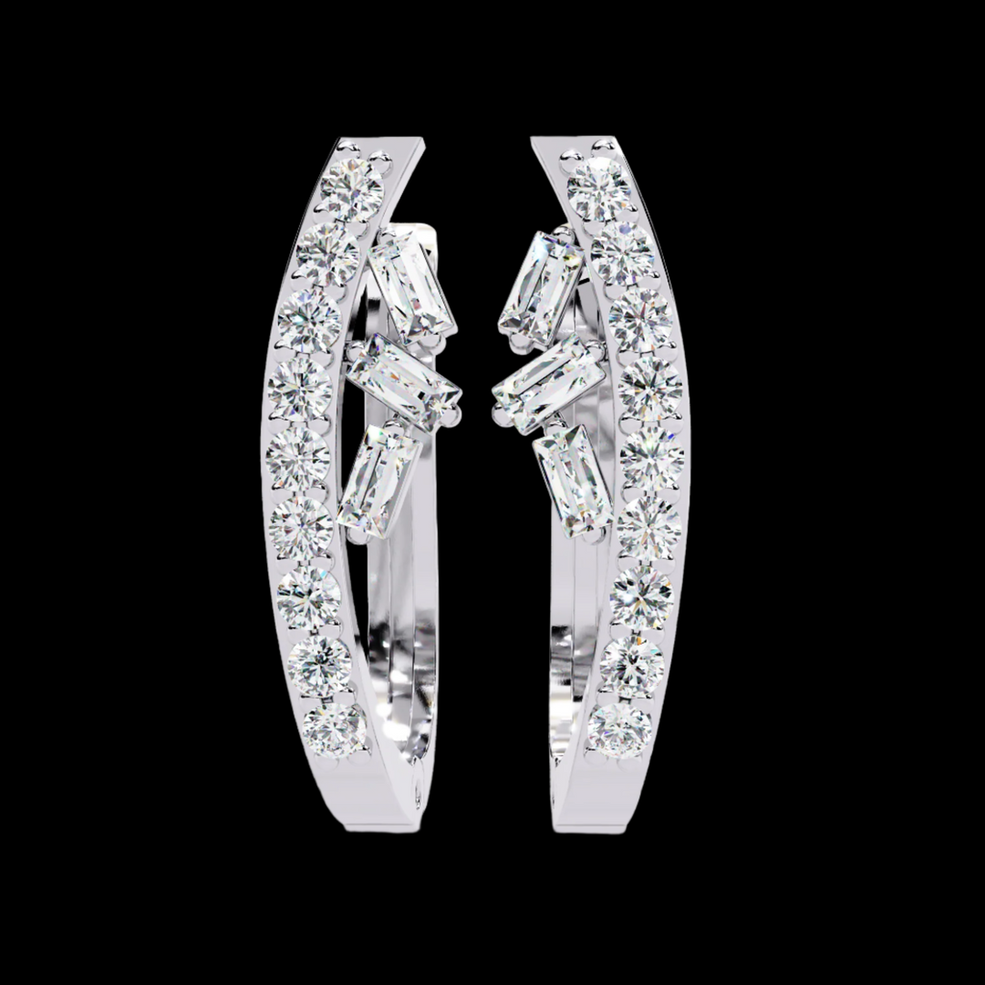 Baguette & Round Curvy Diamond Hoop Earrings