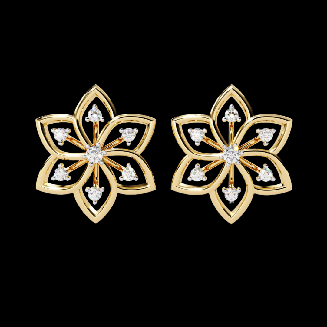 6 Petal Floral Styled Diamond Earrings