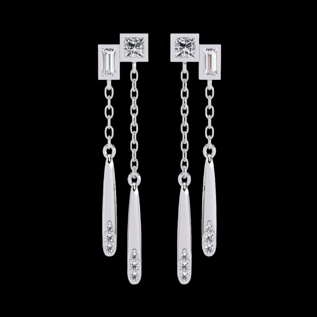 Baguette and Princess Diamond Drop Earrings