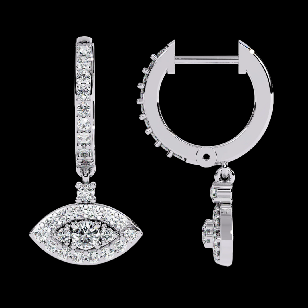 Eye Shaped Diamond Drop Earrings