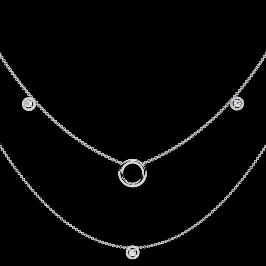 Circle Pendant Round Diamond Layered Necklace