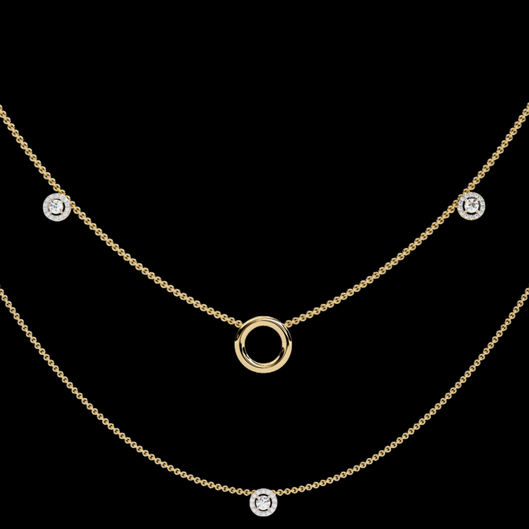 Circle Pendant Round Diamond Layered Necklace