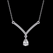 Pear Drop Diamond Necklace with V-Shaped Diamond Row