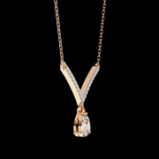 Pear Drop Diamond Necklace with V-Shaped Diamond Row